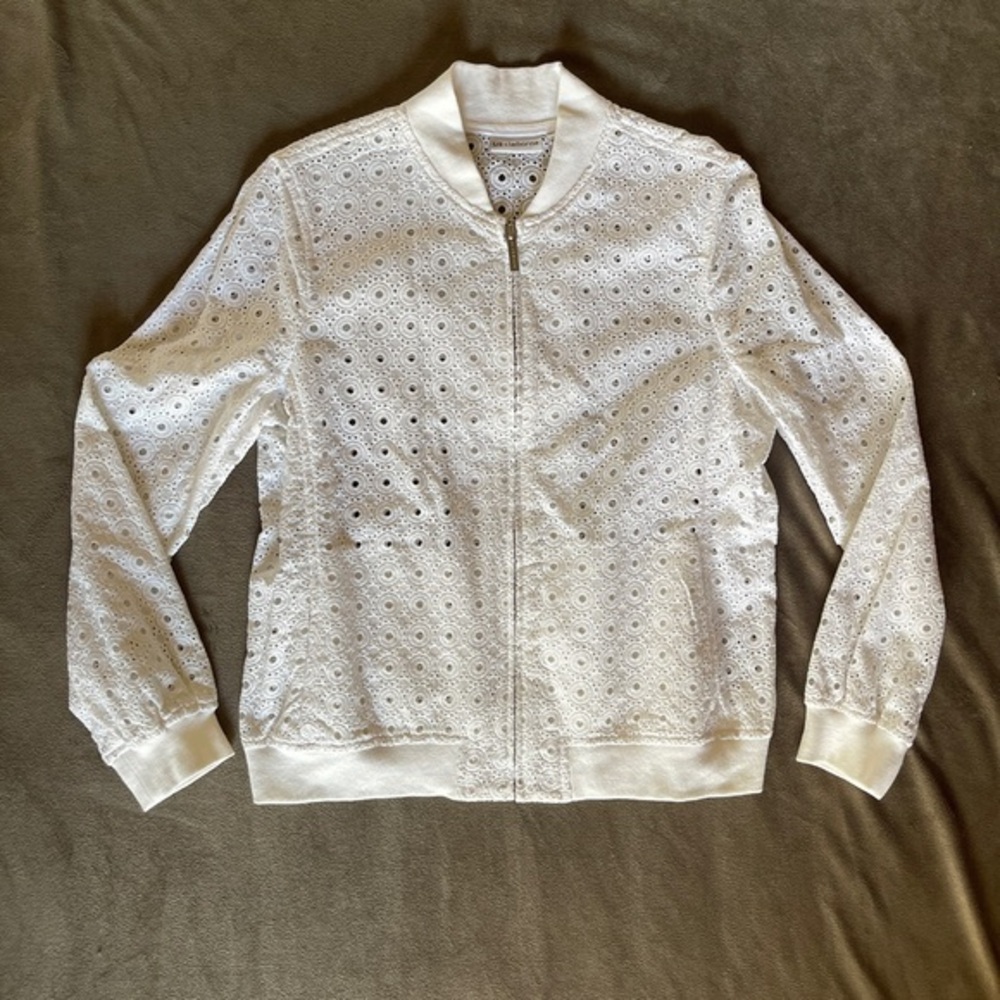 Liz Claiborne 100% Cotton M Women's White Eyelet Bomber Jacket
